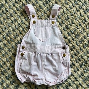 The Beaufort Bonnet Company • Heart Pocket Overalls • Pink/White stripe • 18/24M